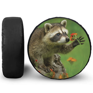 Raccoon And Flower Print Tire Cover