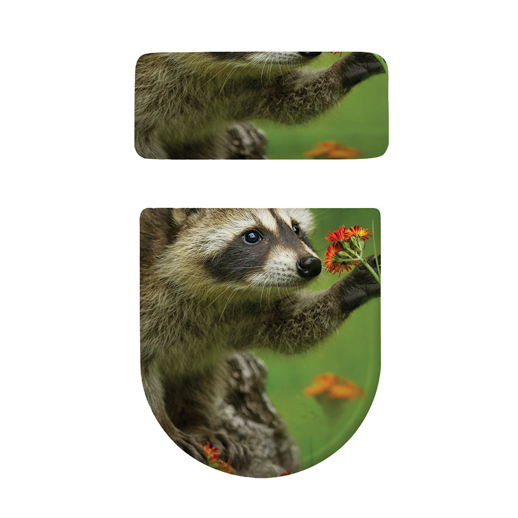 Raccoon And Flower Print Toilet Lid And Tank Cover Set
