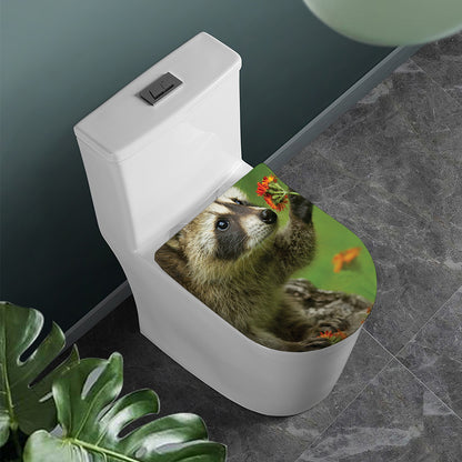 Raccoon And Flower Print Toilet Lid Cover