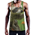 Raccoon And Flower Print Men's Workout Tank Top