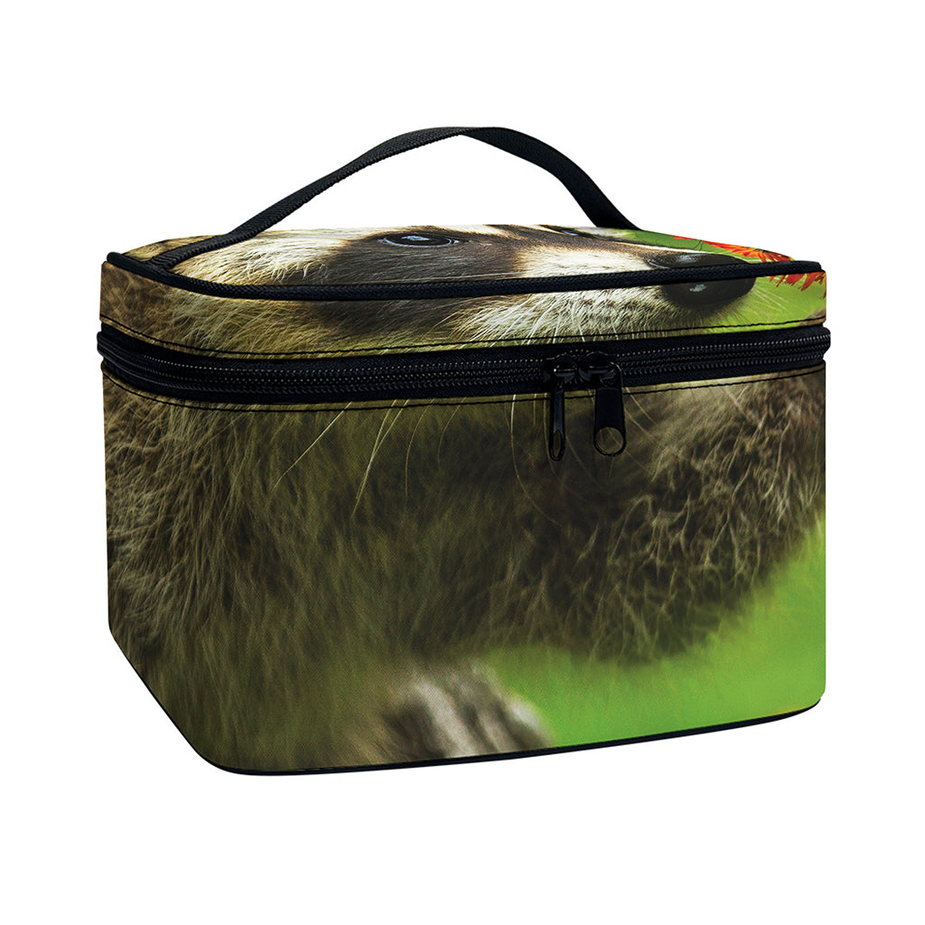Raccoon And Flower Print Travel Makeup Bag