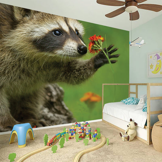 Raccoon And Flower Print Wall Sticker