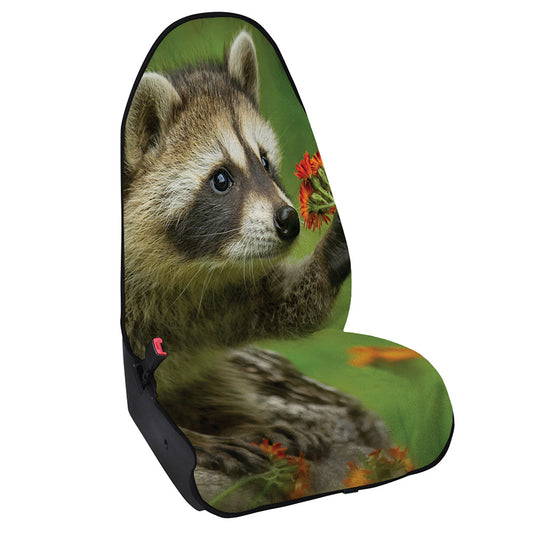 Raccoon And Flower Print Waterproof Car Seat Cover