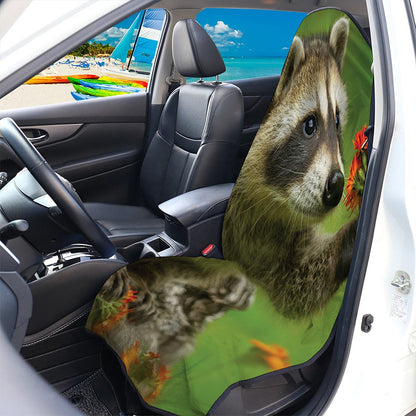 Raccoon And Flower Print Waterproof Car Seat Cover