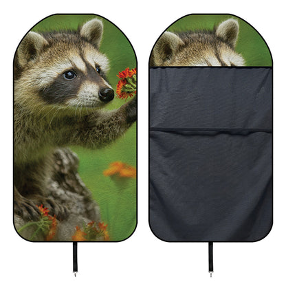 Raccoon And Flower Print Waterproof Car Seat Cover
