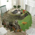 Raccoon And Flower Print Waterproof Round Tablecloth
