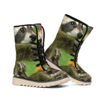 Raccoon And Flower Print Winter Boots