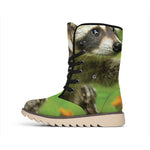 Raccoon And Flower Print Winter Boots