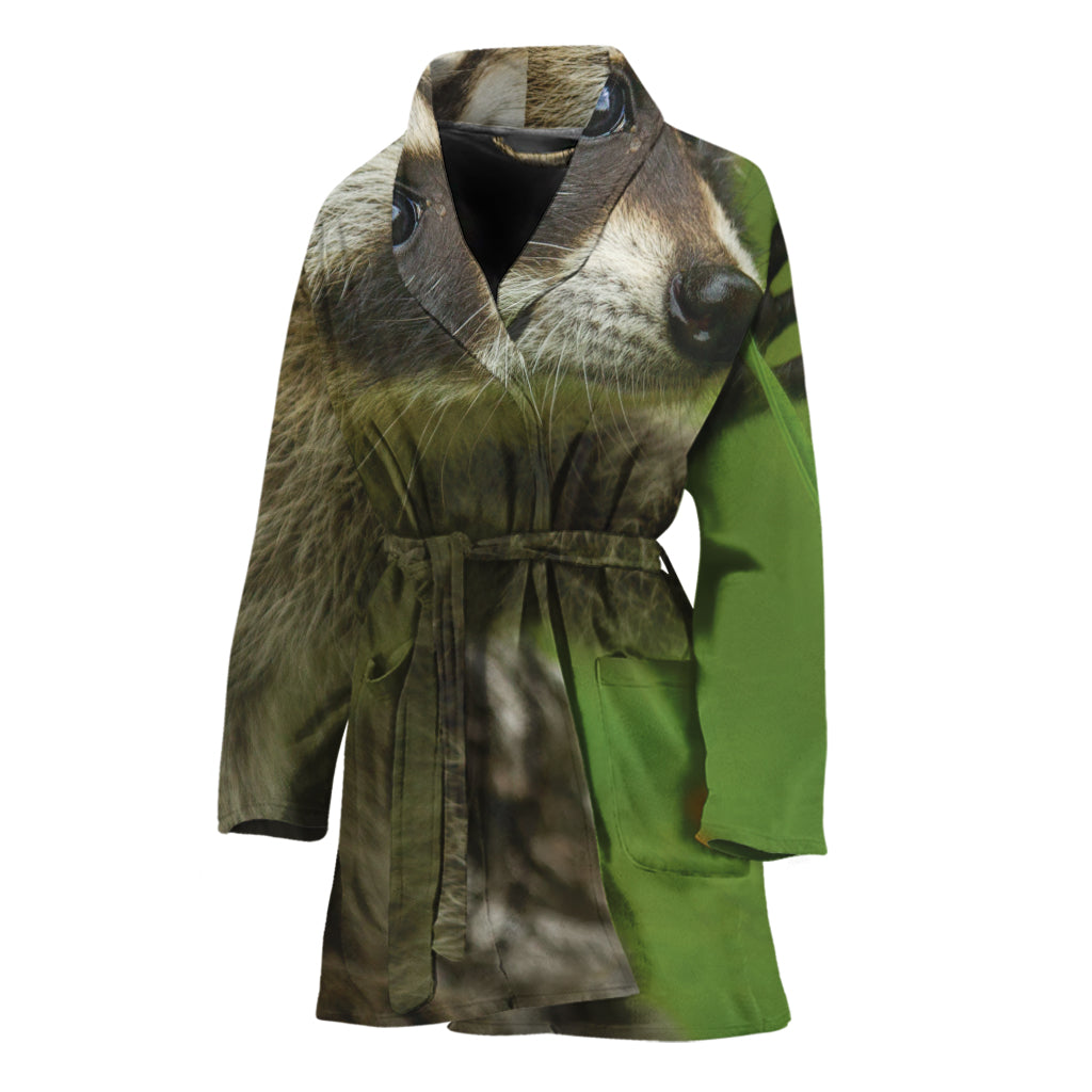 Raccoon And Flower Print Women's Bathrobe