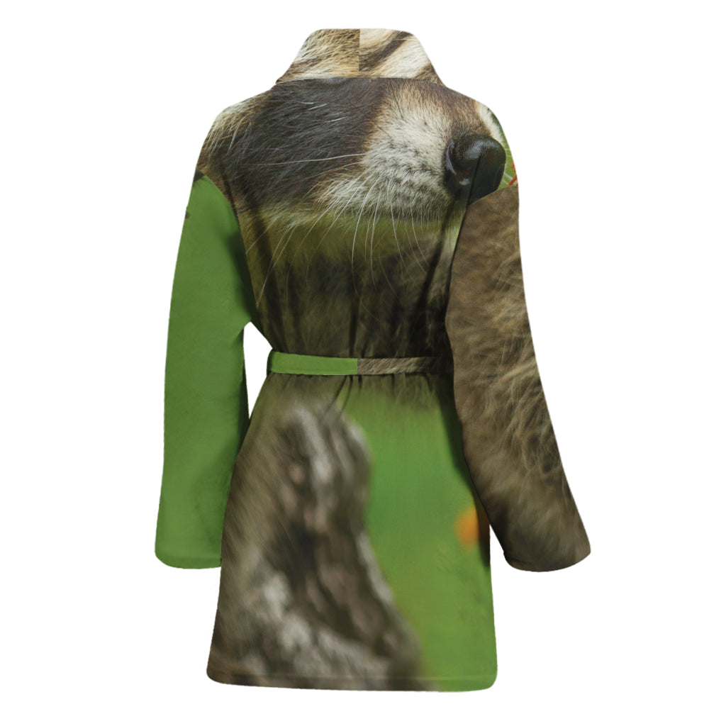 Raccoon And Flower Print Women's Bathrobe