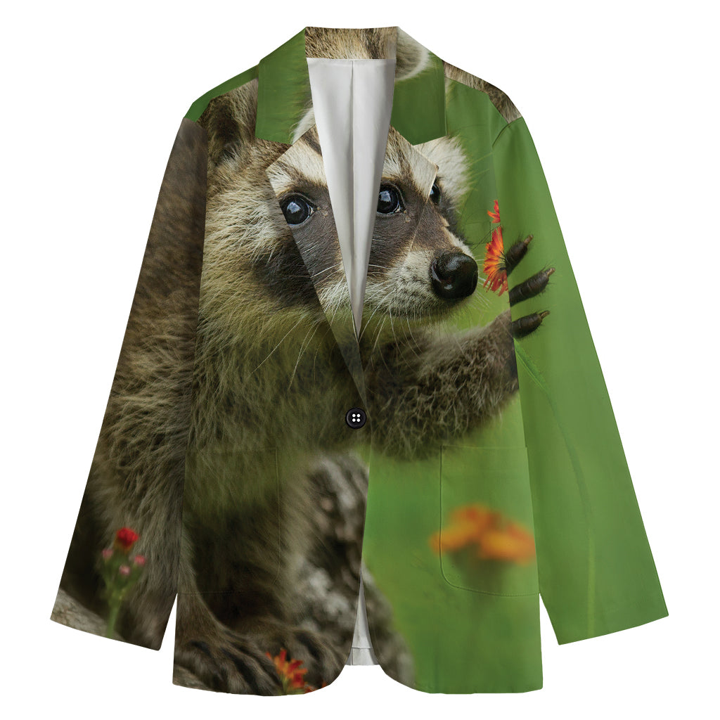 Raccoon And Flower Print Women's Blazer