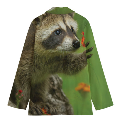 Raccoon And Flower Print Women's Blazer