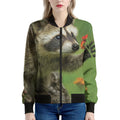 Raccoon And Flower Print Women's Bomber Jacket