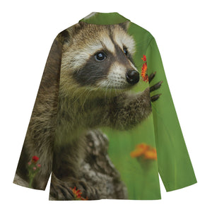 Raccoon And Flower Print Women's Cotton Blazer