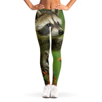 Raccoon And Flower Print Women's Leggings