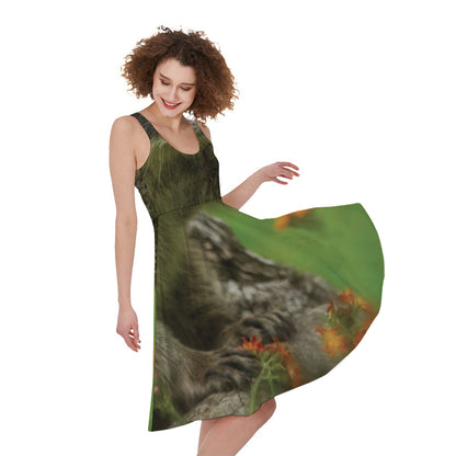 Raccoon And Flower Print Women's Sleeveless Dress