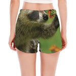 Raccoon And Flower Print Women's Split Running Shorts