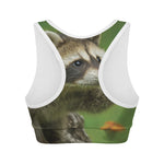 Raccoon And Flower Print Women's Sports Bra