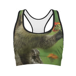 Raccoon And Flower Print Women's Sports Bra