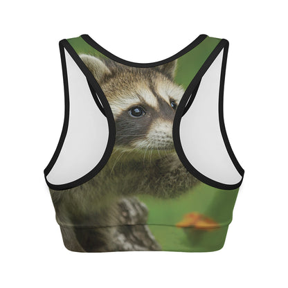 Raccoon And Flower Print Women's Sports Bra