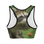 Raccoon And Flower Print Women's Sports Bra
