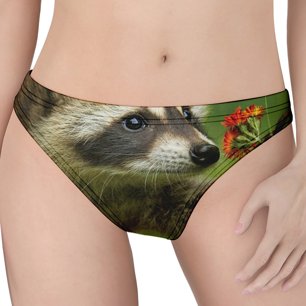 Raccoon And Flower Print Women's Thong