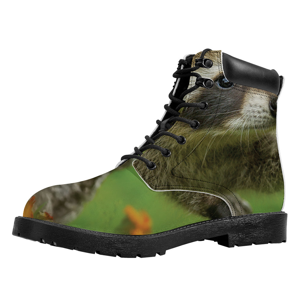 Raccoon And Flower Print Work Boots