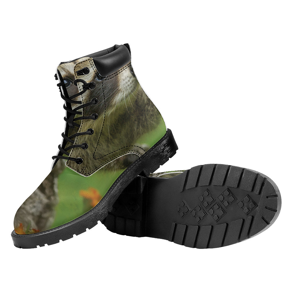 Raccoon And Flower Print Work Boots