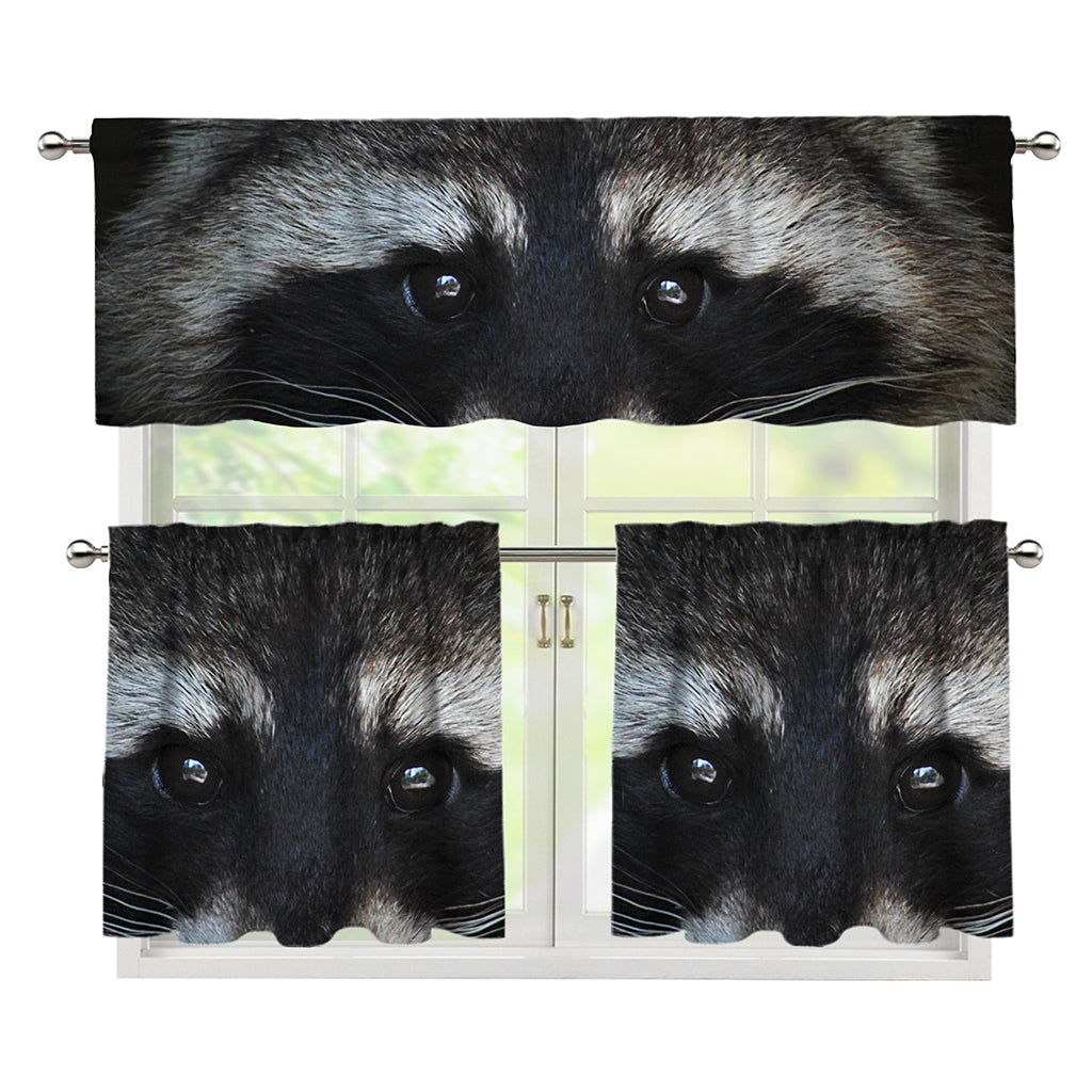 Raccoon Portrait Print 3 Piece Kitchen Curtains