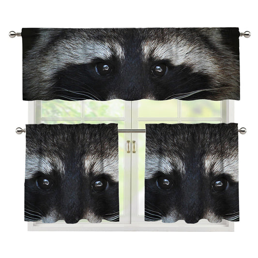 Raccoon Portrait Print 3 Piece Kitchen Curtains