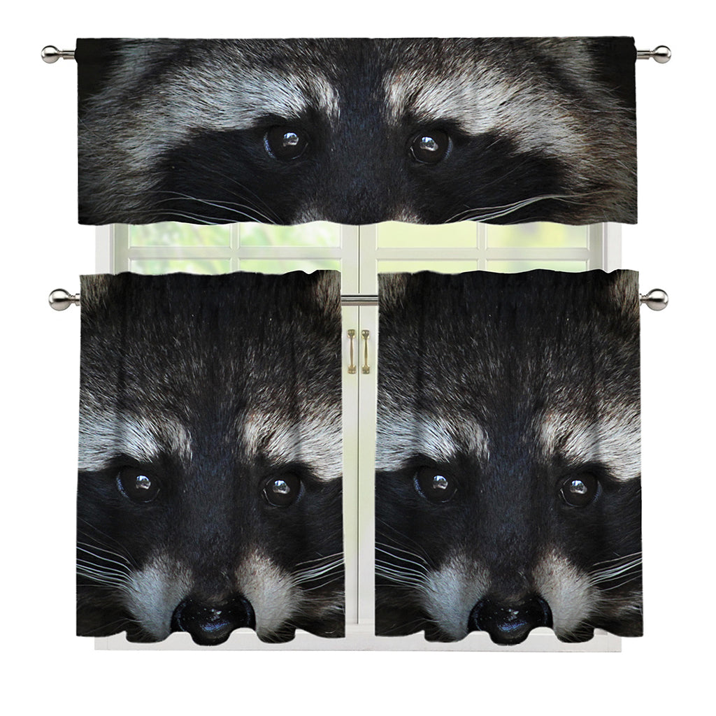 Raccoon Portrait Print 3 Piece Kitchen Curtains