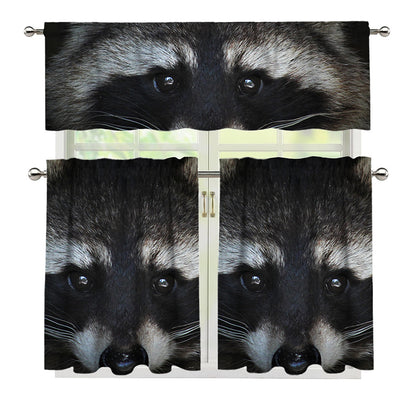 Raccoon Portrait Print 3 Piece Kitchen Curtains