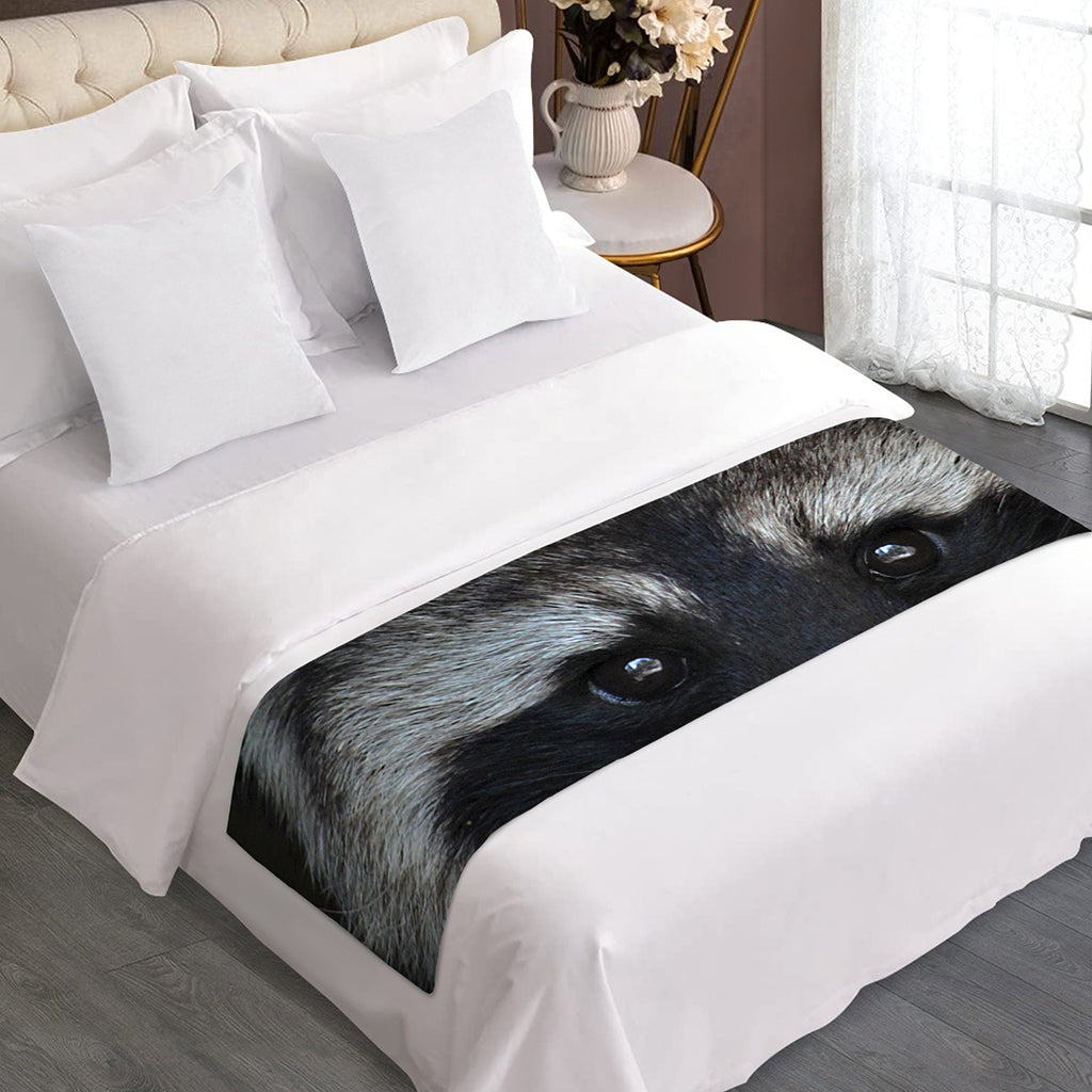Raccoon Portrait Print Bed Runner