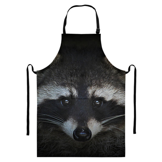 Raccoon Portrait Print Bib Apron With Pocket