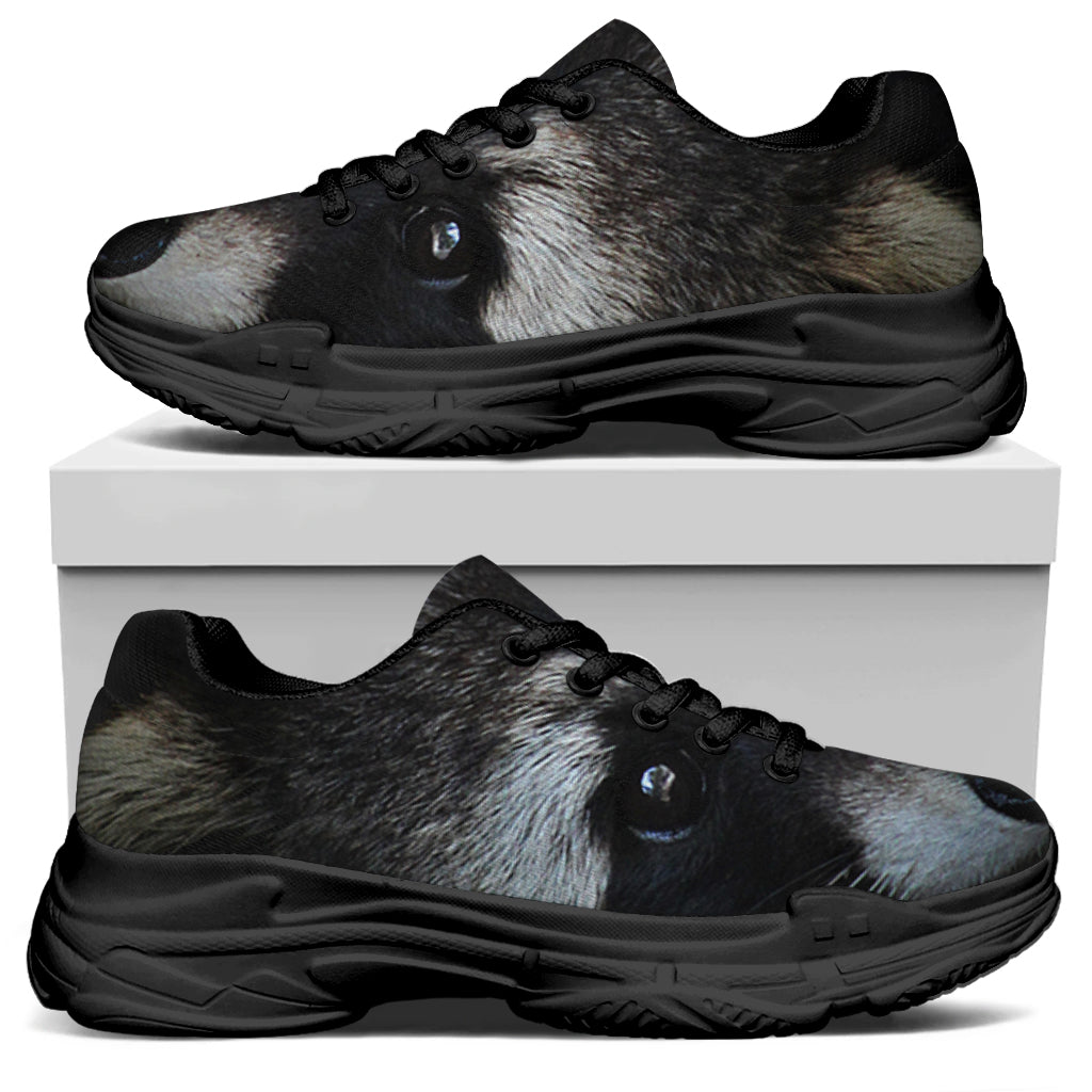 Raccoon Portrait Print Black Chunky Shoes