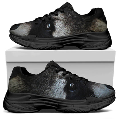 Raccoon Portrait Print Black Chunky Shoes
