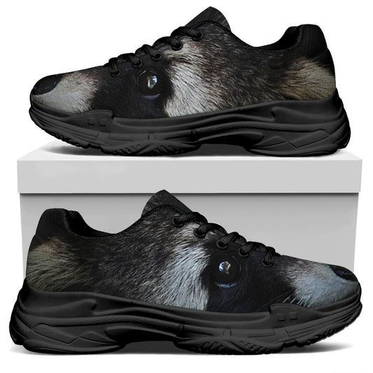 Raccoon Portrait Print Black Chunky Shoes