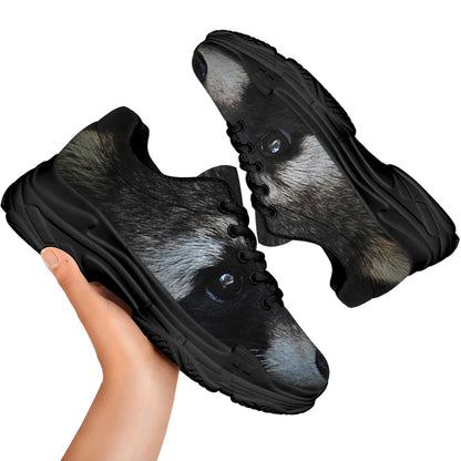Raccoon Portrait Print Black Chunky Shoes