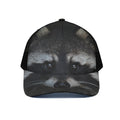 Raccoon Portrait Print Black Mesh Trucker Hat