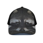 Raccoon Portrait Print Black Mesh Trucker Cap