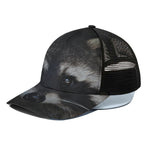Raccoon Portrait Print Black Mesh Trucker Cap