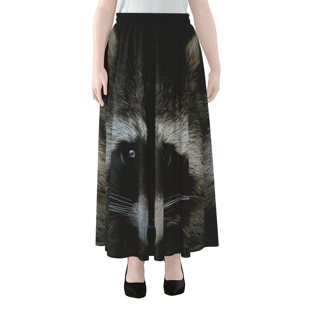 Raccoon Portrait Print Chiffon Maxi Skirt