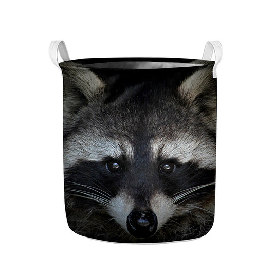 Raccoon Portrait Print Collapsible Laundry Basket