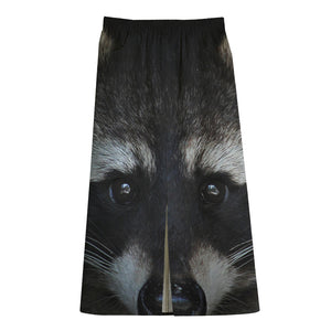 Raccoon Portrait Print Cotton Front Slit Maxi Skirt