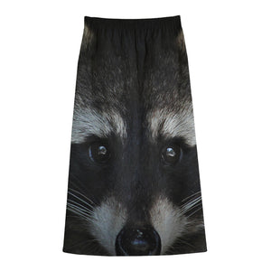 Raccoon Portrait Print Cotton Front Slit Maxi Skirt