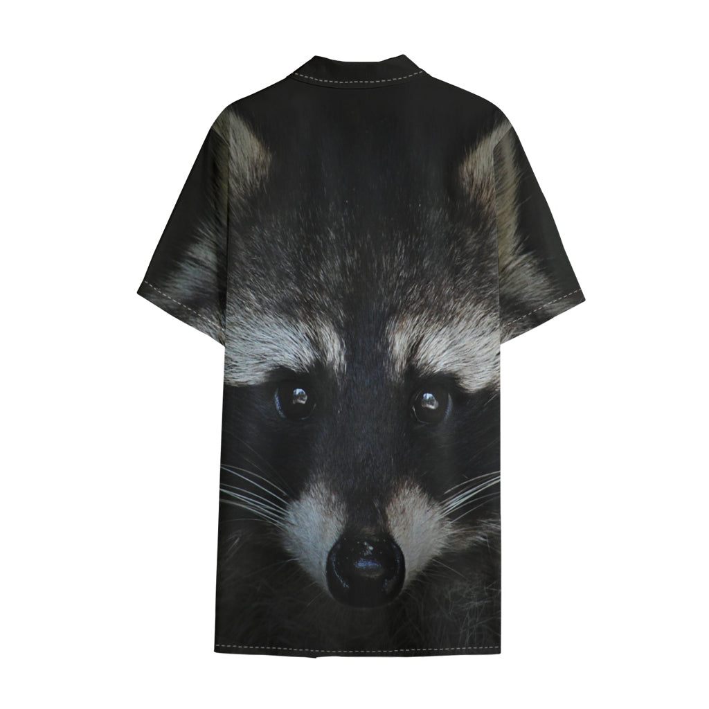 Raccoon Portrait Print Cotton Hawaiian Shirt