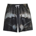 Raccoon Portrait Print Cotton Shorts