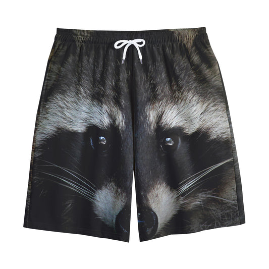 Raccoon Portrait Print Cotton Shorts