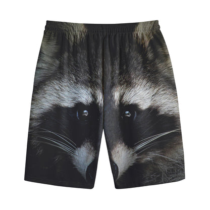 Raccoon Portrait Print Cotton Shorts