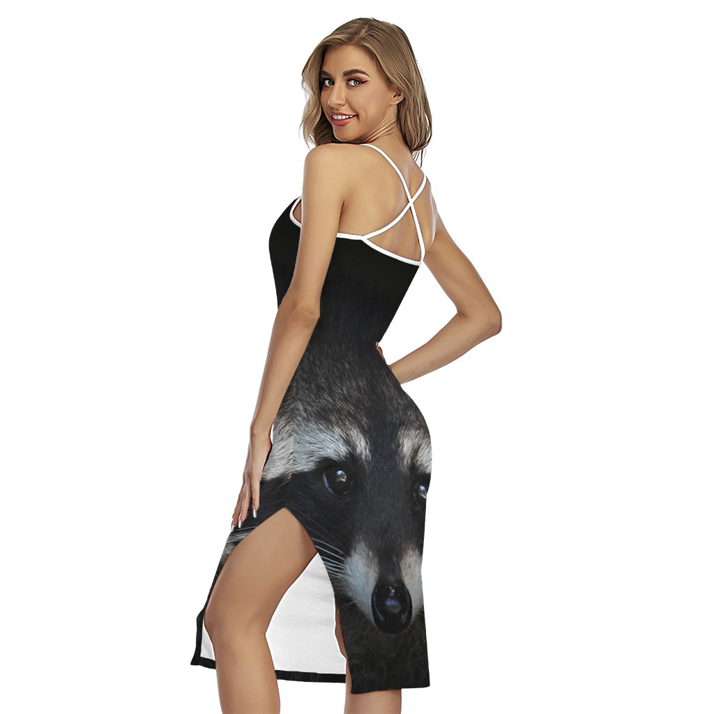 Raccoon Portrait Print Cross Back Cami Dress
